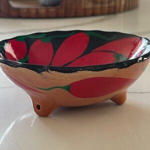 Authentic Mexican footed pottery chili salsa serving bowl
